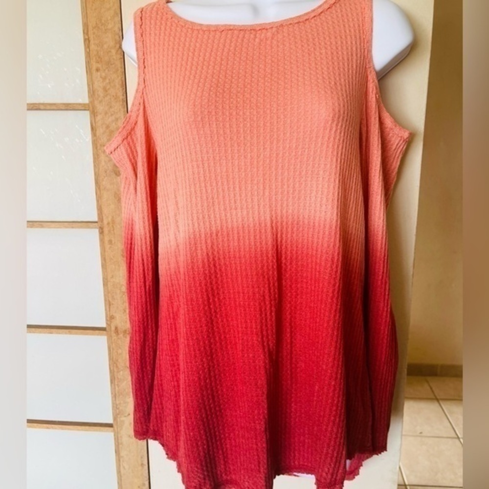 Knox Rose Anthropologie pink waffle knit sweater, cold shoulder long sleeve top - Picture 2 of 6